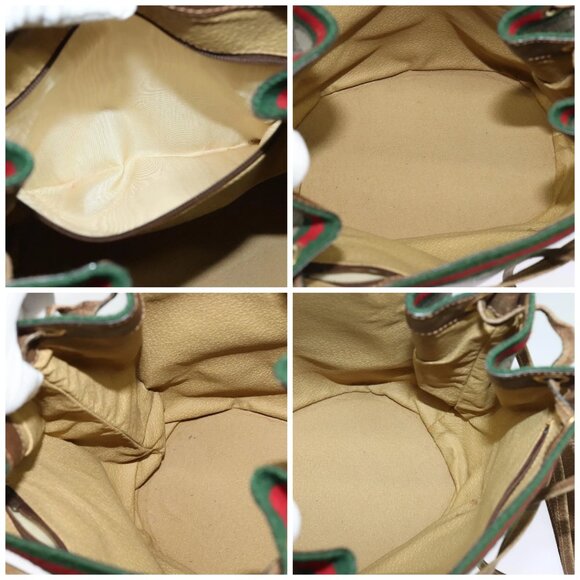 GUCCI GG Supreme Web Sherry Line Shoulder Bag PVC Beige Gold Auth - Picture 12 of 13